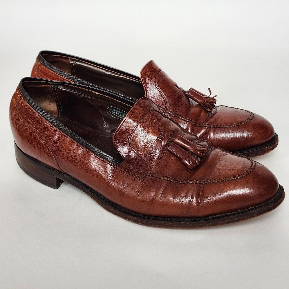 Vintage Florsheim Imperial Brown Leather Tassel Loafers Goodyear 10D 93287